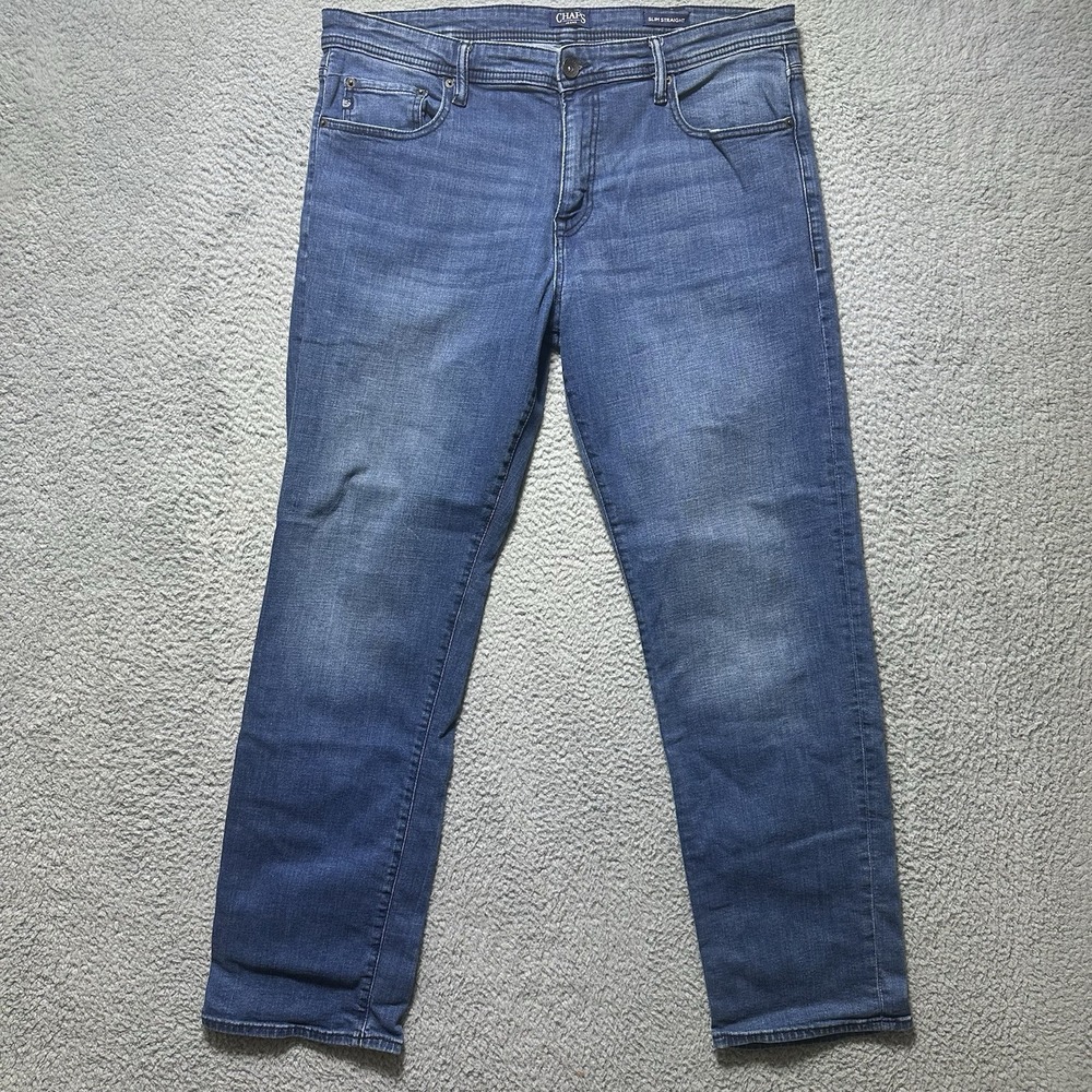 Chaps Men's Slim Straight Medium Wash Denim Blue Jeans Size 36x32